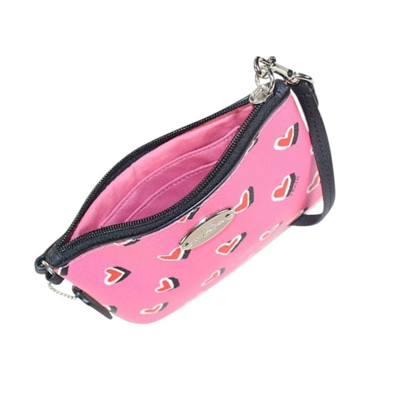 Coach Pink and Red Heart Pattern Wristlet Black Strap NWT - Picture 5 of 7